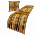 thumbnail image 2 of The HomeCentric King / Queen / Twin Gold & Brown Decorative CA King 86"x18" Bed Runner WITH One Pillow Cover, Striped, Beadwork & Handmade Bed Scarf on Velvet fabric - Streamlined, 2 of 5