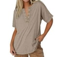 thumbnail image 2 of Tittly Womens T Shirts Cotton Shirts Tops Short Sleeve Shirts for Women Casual Women's Fashionable And Casual Solid Color V Neck Short Sleeved T Shirt Brown, 2 of 6