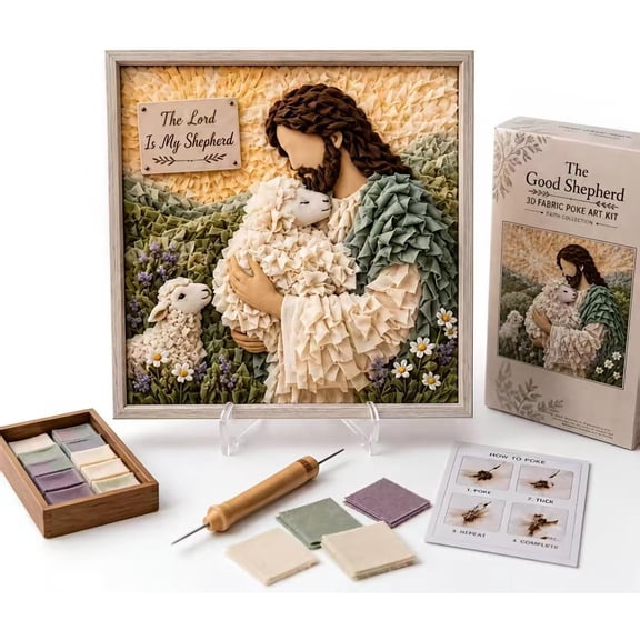 3D Christian Fabric Poke Art Kit, 3D Fabric Poke Art Kit for Adults with Pre-Cut SquaresCraft Set Nativity Scene Wall Deco