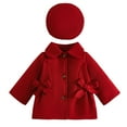 thumbnail image 2 of SYMOID Kids Girl Red Wool Polyester Blend Coat & Beret Hat Set - Warm Winter Outerwear with Peter Pan Collar, 6 Months to 3 Years Kids,Size 1-2T, 2 of 8