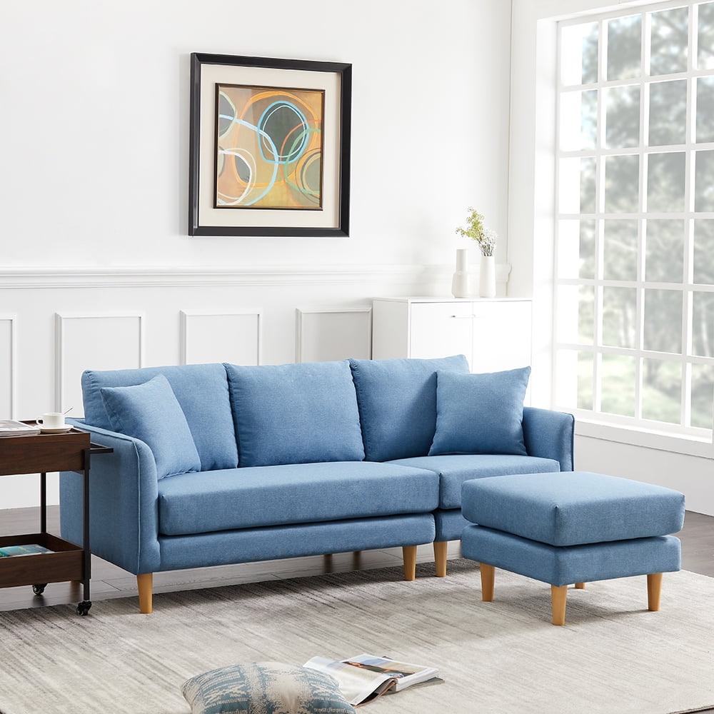 Kepooman Modern Velvet Fabric Convertible L-Shape Sectional Sofa Couch, Blue Kepooman Modern Velvet Fabric Convertible L-Shape Sectional Sofa Couch, Blue