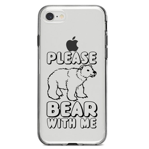 DistinctInk Clear Shockproof Hybrid Case for iPhone 7 8 SE (2020 Model) 4.7" Screen TPU Bumper Acrylic Back Tempered Glass Screen Protector - Please BEAR With Me