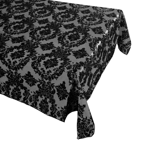 Flocking Damask Taffeta Tablecloth Black on Grey