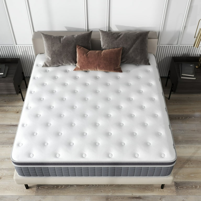 MICOOLS 14-inch Queen Hybrid Mattress, Gel Memory Foam, CertiPUR