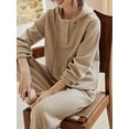 thumbnail image 5 of Knitted Hooded Long Sleeves Sweatshirt Two-Piece Pants Suit, Beige, Small, 5 of 5