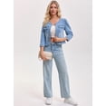 thumbnail image 7 of DARING DIVA Women's Collarless Cardigan 3/4 Sleeve Jean Jacket S Light Blue, 7 of 7