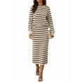 thumbnail image 2 of 2 Piece Skirts Sets for Women Fall Fashion Striped Sweater Midi Dress Knit Lounge Travel Winter Clothes Beige Black S, 2 of 10