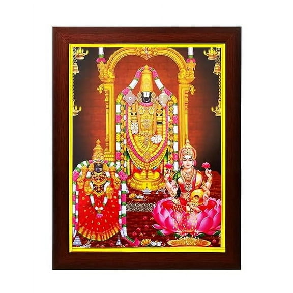 zig zag Lord Sri Tirupati Venkateshwara Swamy with Padmavati & Lakshmi Devi Photo Frame For wall table / room Size Medium ( 13.5x9.5 inches, Acrylic Glass)