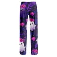 thumbnail image 5 of Domzest Halloween Pajama Pants Women Halloween Graphic Wide Leg Pajama Bottoms Drawstring Elastic Waisted Cute Pj Bottoms Light Purple L, 5 of 6