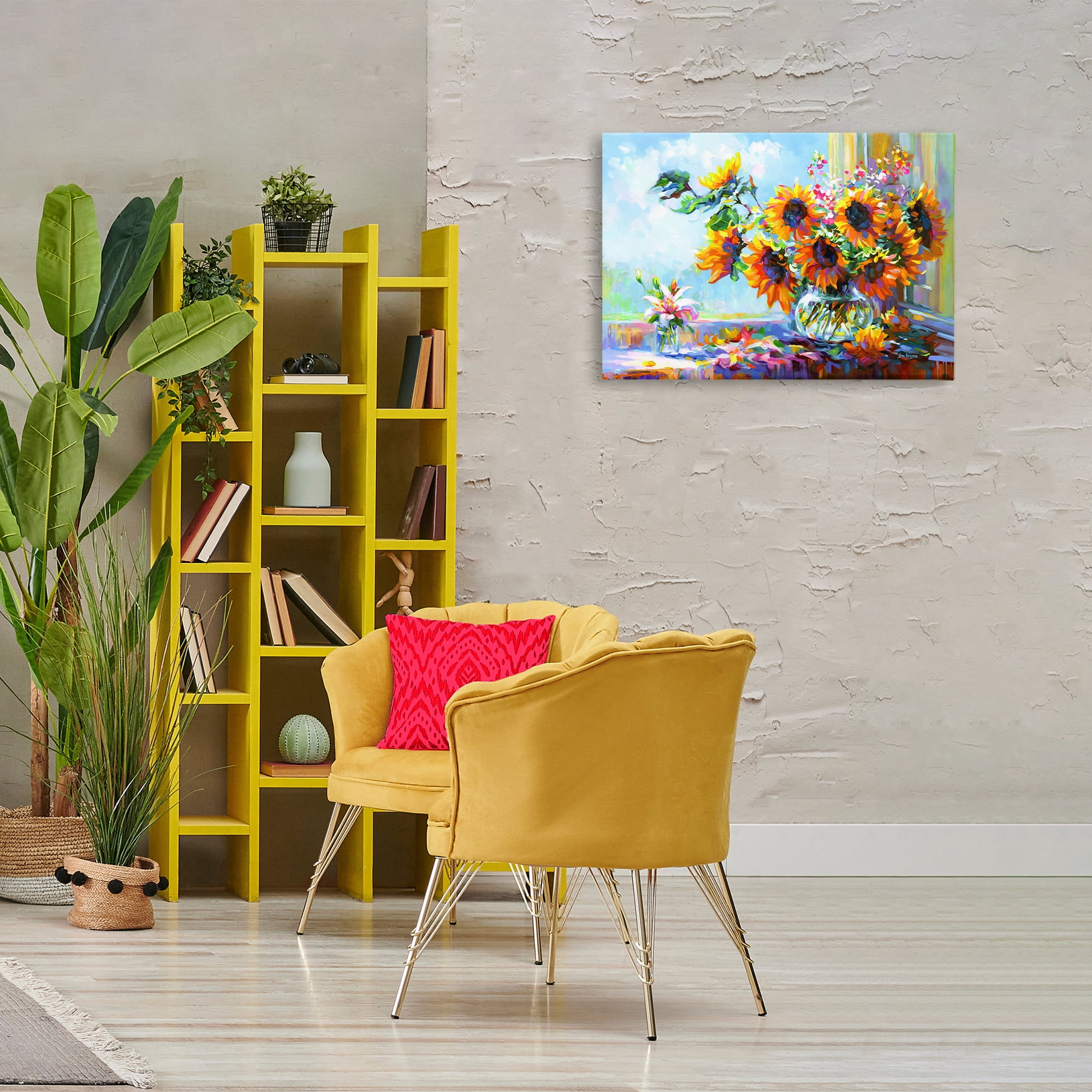 Stupell Industries Sunflowers Morning Glory Botanical & Floral Painting Gallery Wrapped Canvas Art Print Wall Art, 30 x 20