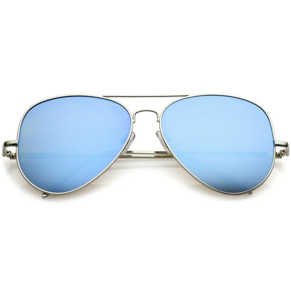 Classic Metal Aviator Sunglasses Double Nose Bridge Color Mirror Flat Lens 59mm (Silver / Light Blue Mirrror)