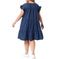 thumbnail image 3 of Agnes Orinda Women's Plus Size Denim Dress Pleated Ruffle Sleeve Flowy Swing 2026 Summer Casual Jean Midi Babydoll Dresses with Pocket 3X Dark Blue, 3 of 6