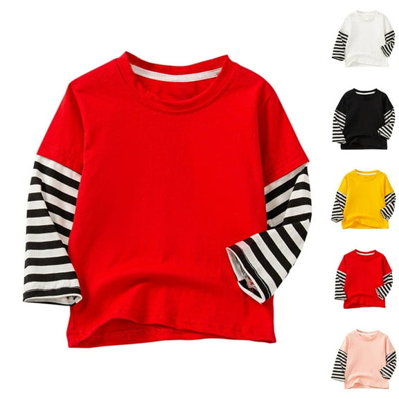Cethrio Girls Long Sleeve Tops, Pullover Cotton Stripe Casual Spring Fall Blouses Red Size 10-12