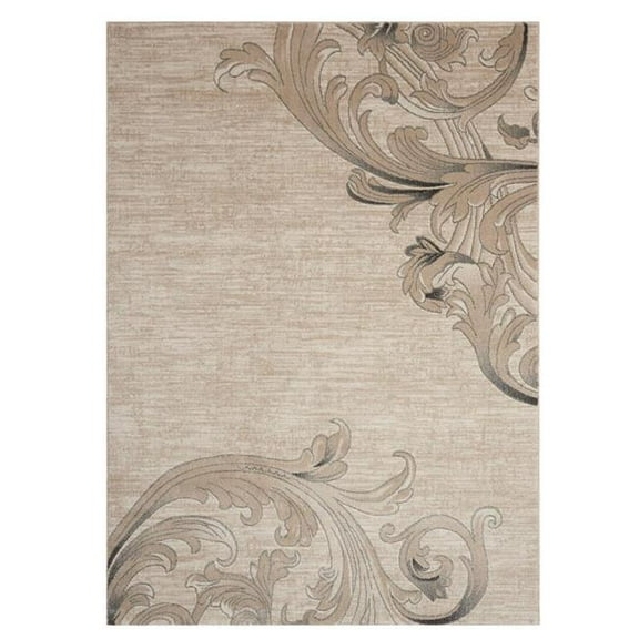 HomeRoots 550373 5 x 7 ft. Damask Non Skid Rectangle Area Rug, Tan, Black & Ivory