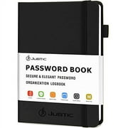 JUBTIC Password Book with Alphabetical Tabs Medium Size Password Keeper Logbook for Internet Log in Website Address Detail. Hardcover Password Notebook Journal & Organizer for Home Office, Black