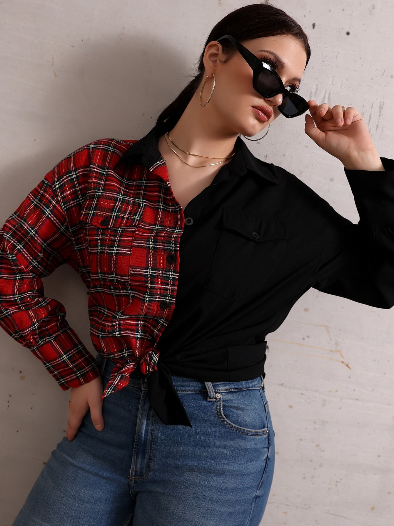 Women's Plus Size Tartan Panel Drop 