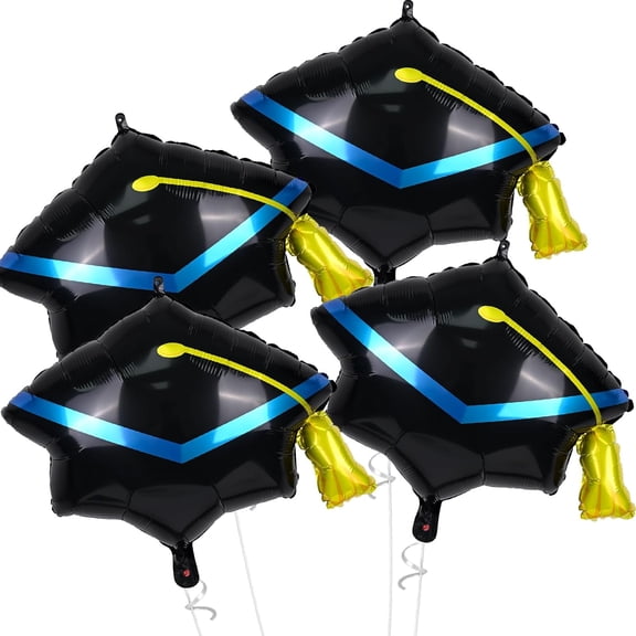 KUNPENG Mylar Graduation Hat Balloons, Giant Foil Graduation Hat Balloon Class of 2026 Party Decorations, Large Congrats Grad Hat Balloon Graduation Cap Balloons for Ceremony Backdrop, Black Gold