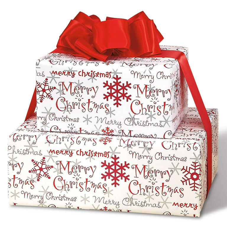 Red and White Merry Christmas Holiday Wrapping Paper Roll - World