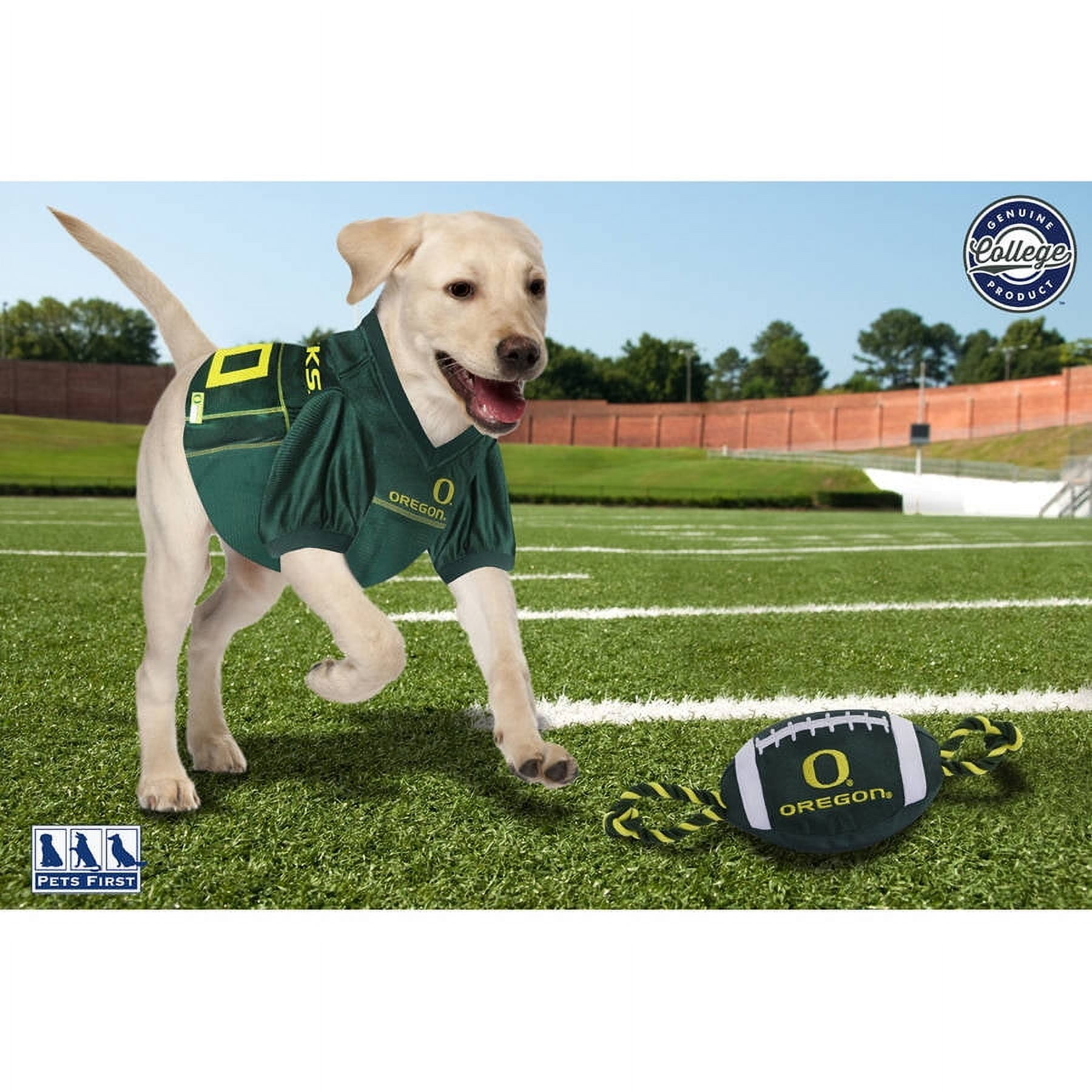Pets First NCAA Oregon Ducks Strong, Durable, Chewable Football Dog Toy with Inner Squeaker and Side Ropes, Officialy Licensed