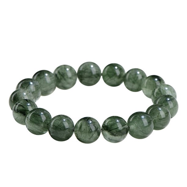 Pulsera de cuarzo rutilado verde natural de 9 mm para mujer/hombre