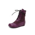 thumbnail image 4 of FRSASU Women's Fashionable Casual Versatile Cool and Stylish Winter Round Toe Lace-Up Fashion Flat Ankle Boots Purple, 4 of 9