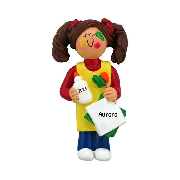 Personalized Christmas Ornaments For Kids - Childrens Christmas Ornaments - Craft Project Brunette Girl Christmas Ornaments Painter Child Christmas Tree Ornaments For Kids - Free Customization