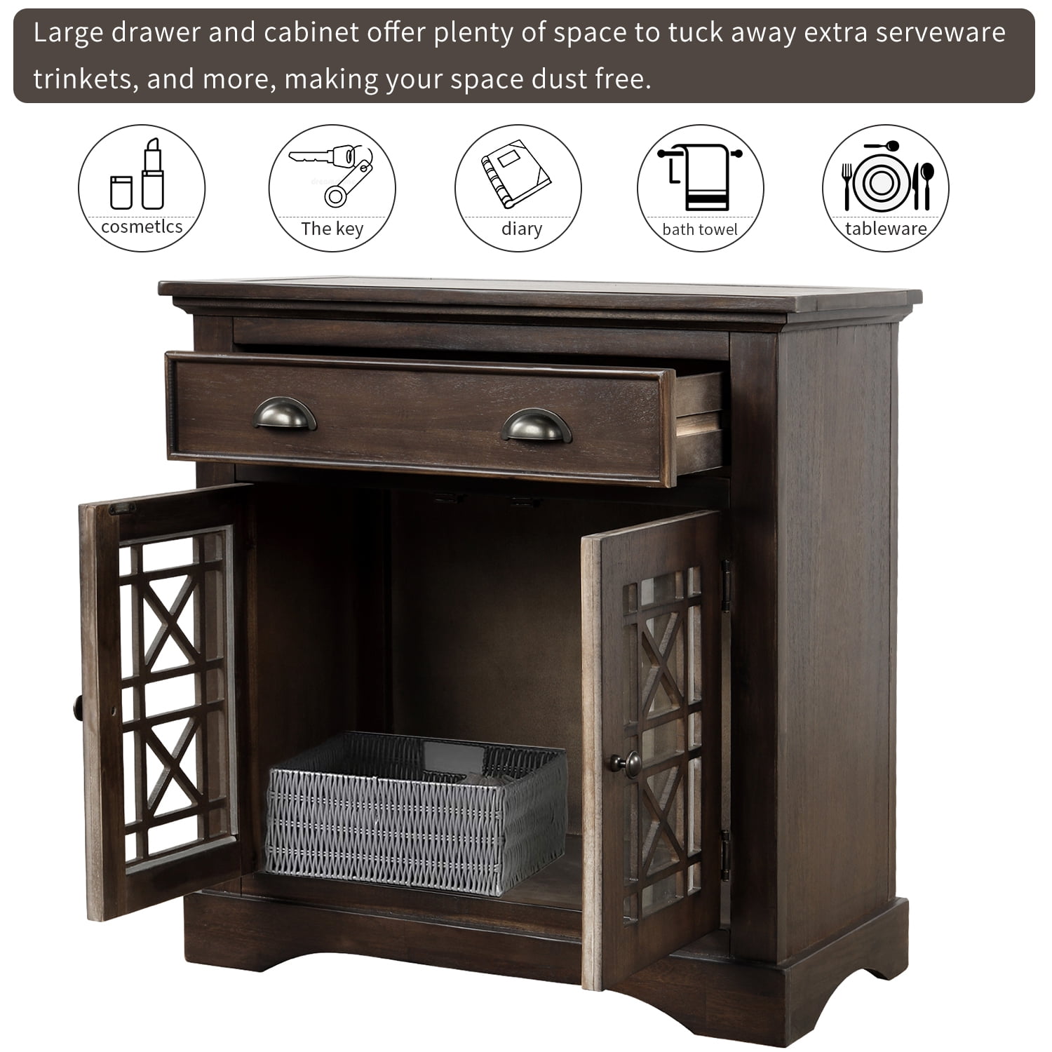 Kepooman Retro Wooden Storage Cabinet with 2 Doors & Big Drawer for Home Office, 29" L x 14.7" W x 29.5" H, Espresso Kepooman Retro Wooden Storage Cabinet with 2 Doors & Big Drawer for Home Office, 29" L x 14.7" W x 29.5" H, Espresso