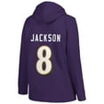 thumbnail image 3 of Women's Profile Lamar Jackson Purple Baltimore Ravens Plus Size Player Name & Number Pullover Hoodie, 3 of 3