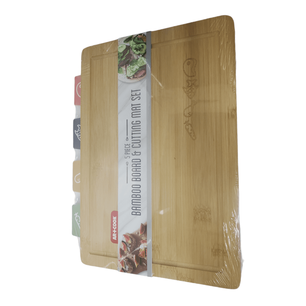 Art & Cook 5 Piece Bamboo Cutting Board and Cutting Mat Set