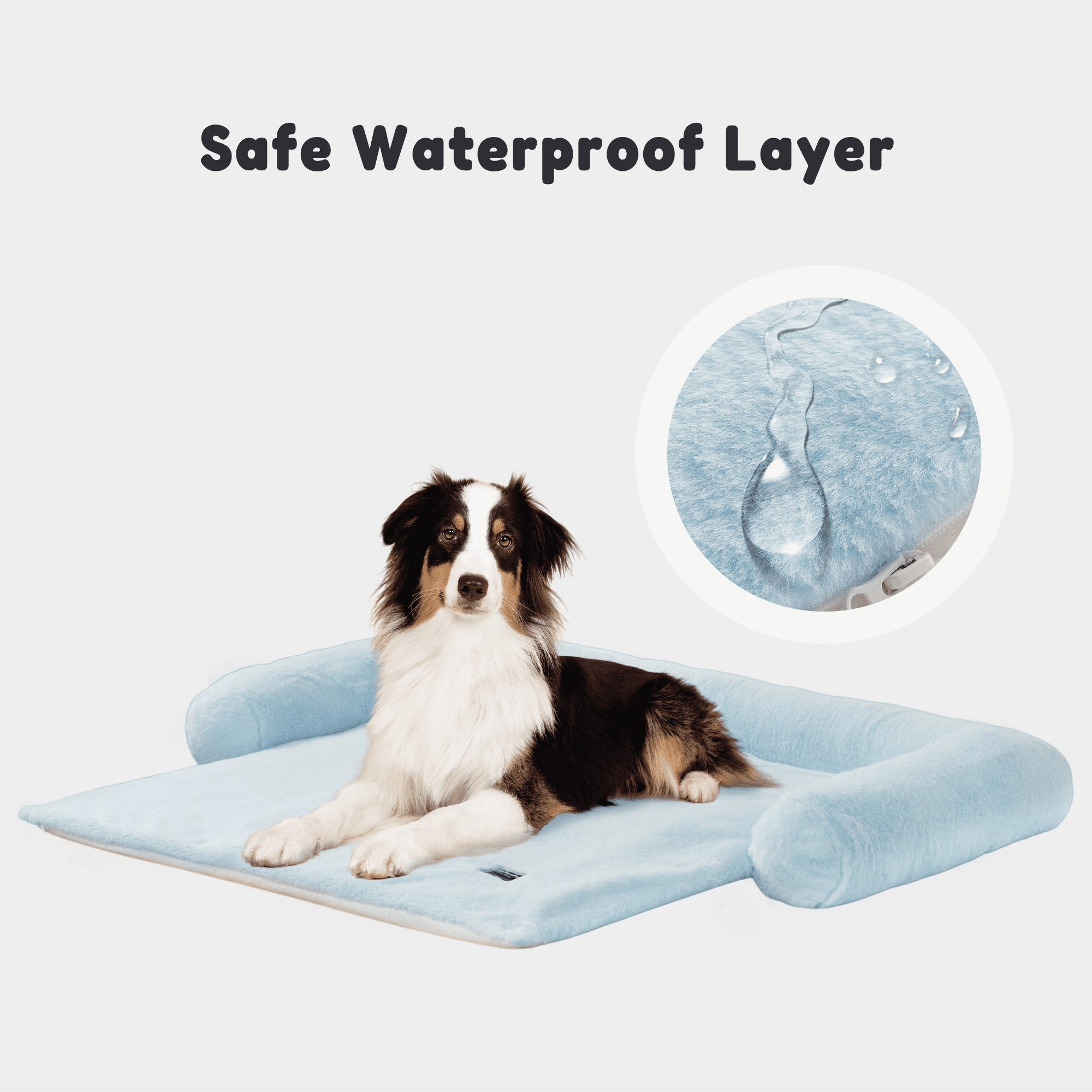 allisandro Calming Furniture Protector Dog Bed with Soft Neck Bolster, Waterproof Faux Fur Couch Cover with Removable Cover, 32 x 30 x 5 Inches, Blue
