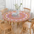 thumbnail image 4 of 44in Round Tablecloth with Elastic Edge, Waterproof Fitted Table Cover for 36-44" Tables, Floral Theme Polyester Reusable Table Cloths Wipe Clean for Picnic, Dining, Outdoor Use and Party Decor, 4 of 7