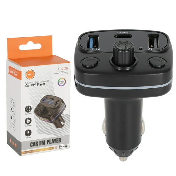 Woudy Wireless FM Transmitter for Car, Bluetooth Car Kit with Dual USB Charging, Audio Receiver, MP3 Player, TF Card & USB Disk, Hands-Free Calling