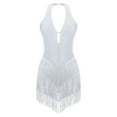 thumbnail image 3 of HULIJA Women's Shiny Rhinestone Tassel Bodysuit Backless Latin Fringed Dance Leotard Jazz Costume White XXL, 3 of 5