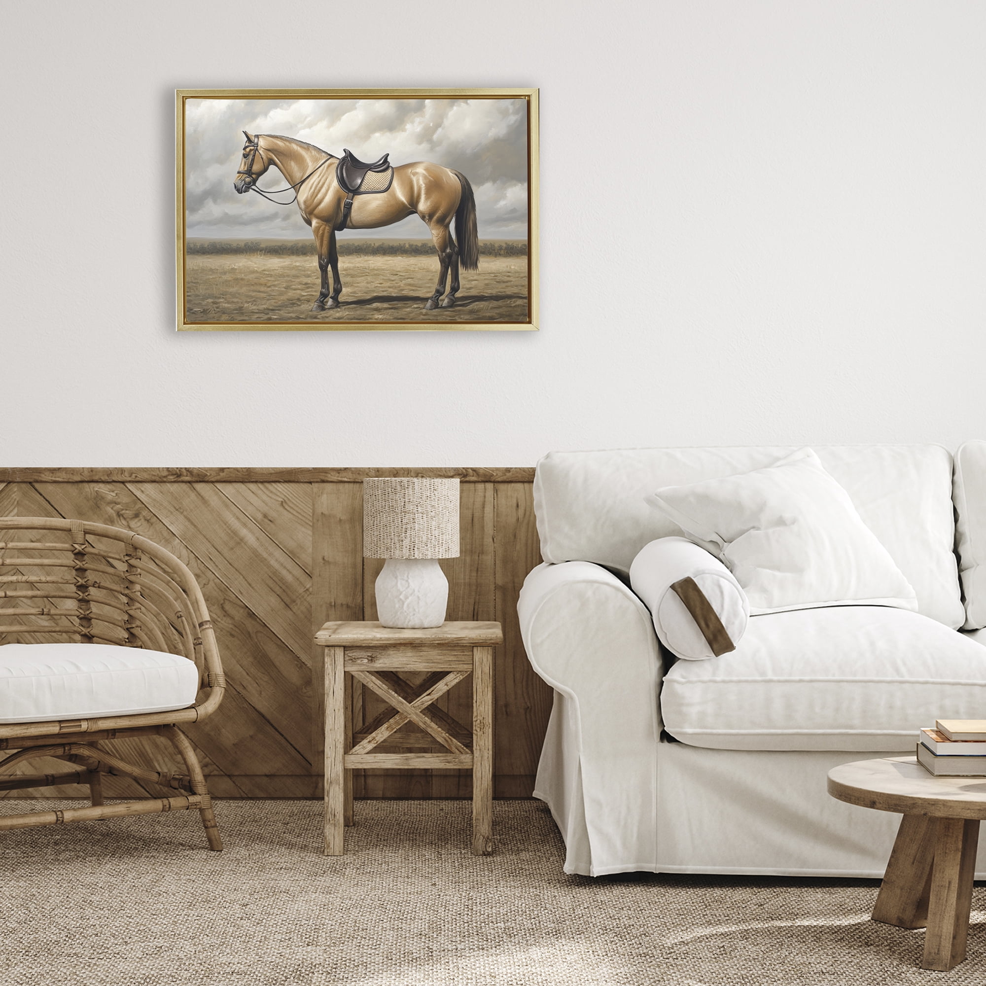 Stupell Industries Shiny Mare Saddled Up Gold Framed Floater Canvas Wall Art, design by Petal Prints Design