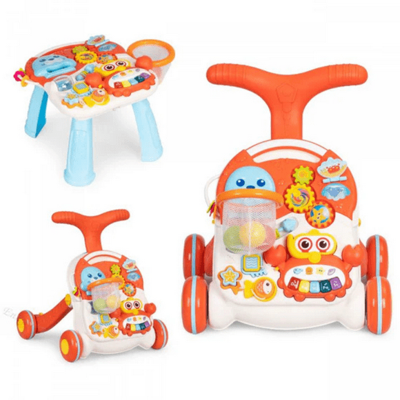 LivinVeluris Trotteur pour Bébé 2-en-1 et Centre d'Activités – Trotteur Musical d'Apprentissage pour Nourrissons et Tout-Petits – Jouet à Pousser Assis-Debout avec Lumières, Sons et Jouets de Développement Précoce – Cadeau Orange pour Filles et Garçons