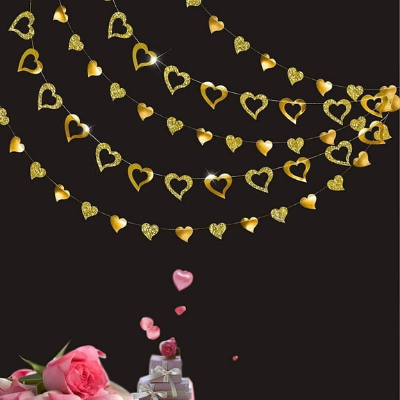 Cheerland Glitter Gold Heart Garland, 56.4 Ft, Shiny Valentine's Day Decor