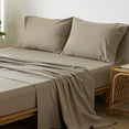 thumbnail image 3 of Bedding Sheet Set 100% Washed Cotton Linen Like Textured Breathable Durable Soft Comfy (Solid Mocha Brown, Twin), 3 of 6