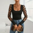 thumbnail image 2 of AherBiu Going out Tops for Women Ribble Knitted Square Neck Low Cut Mesh Dotted Long Sleeve Shirt Blouse, 2 of 4