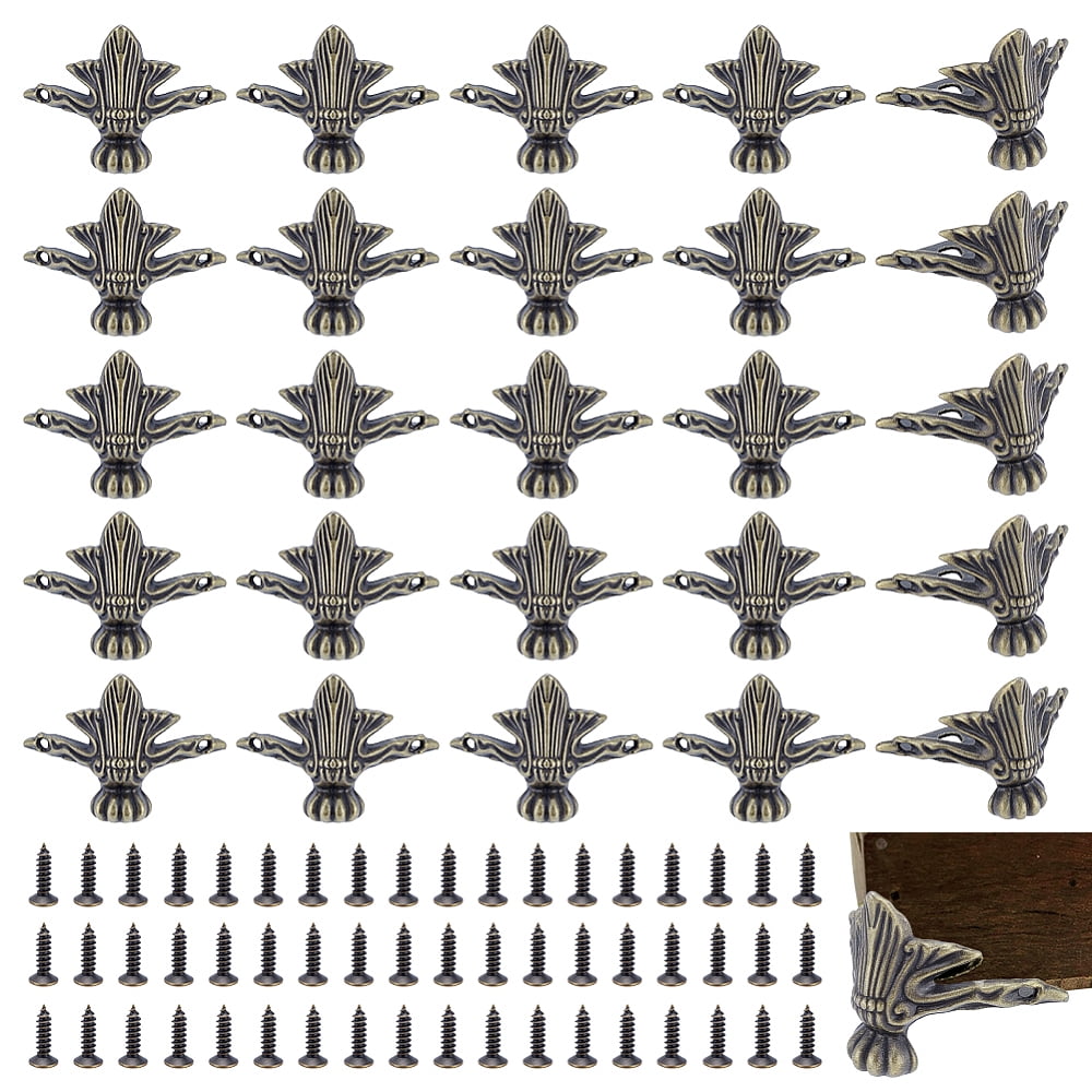 52 Pcs Alloy Box Legs with 104 Pcs Screws Vintage Tool Box Feets Retro Design Decorative Box Legs for Wooden Cases Jewelry Boxes Gift Boxes Toolbox Cabinets