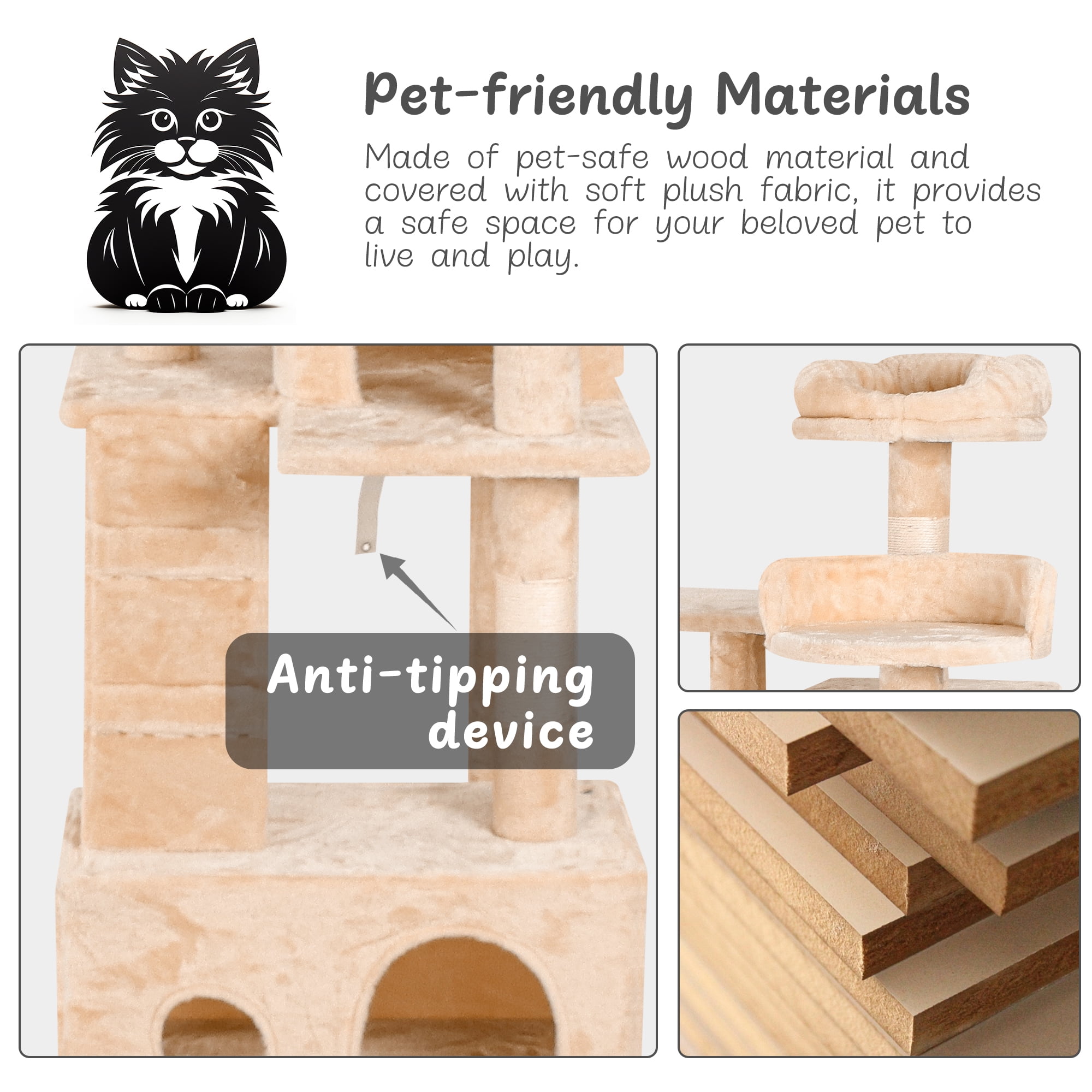 Pefilos 69" Cat Tree for Large Cats, Indoor Cat Tower for Cozy Plush Perches Multi-Level Cat Condo Play House, Beige Pefilos 69" Cat Tree for Large Cats, Indoor Cat Tower for Cozy Plush Perches Multi-Level Cat Condo Play House, Beige
