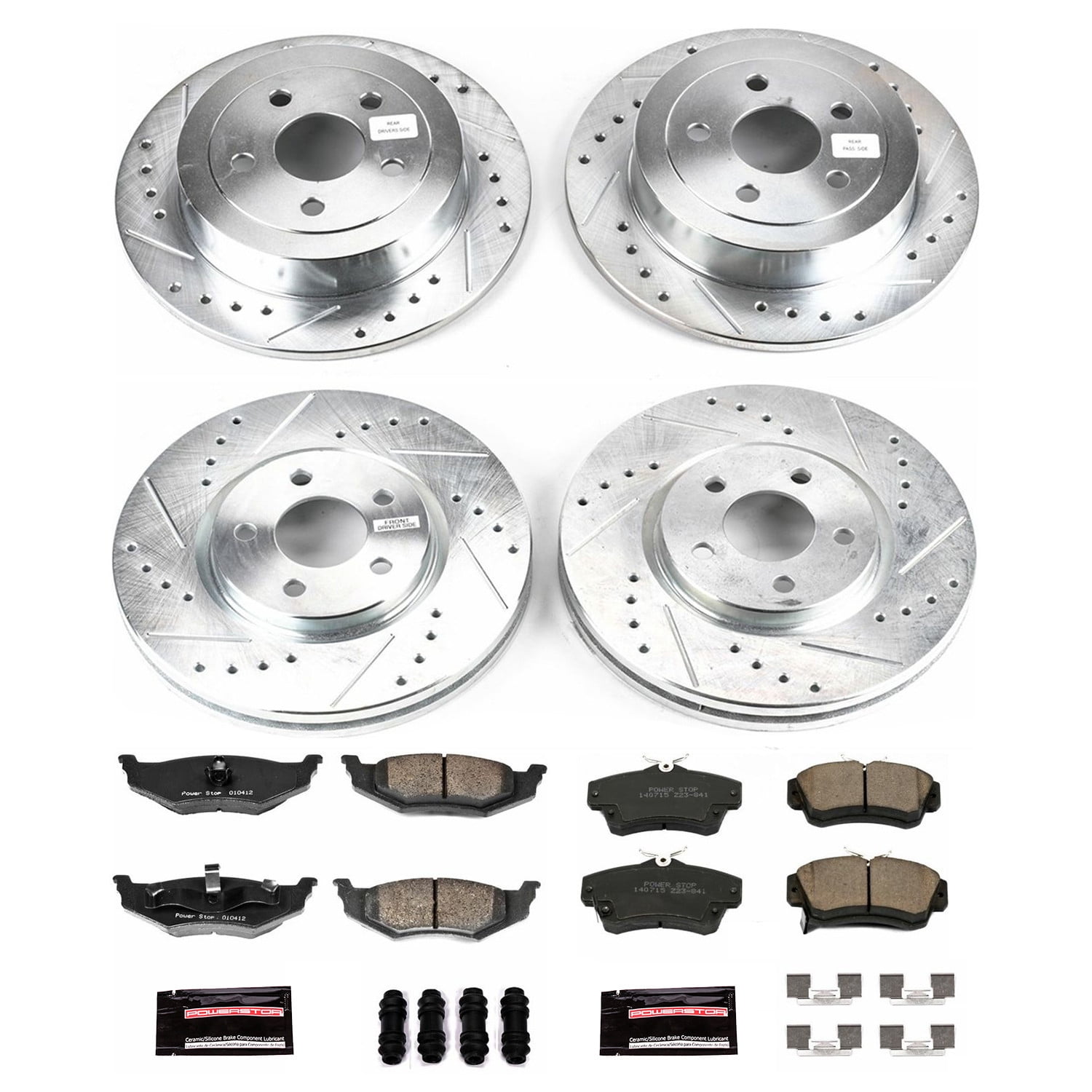 PowerStop Front and Rear Z23 Evolution Sport Carbon-Fiber Ceramic Brake Pad and Drilled & Slotted Rotor Kit Fits: CHRYSLER Select Models K1707