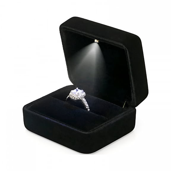 LAMIRO Velvet Jewelry Box with Led Light Glowing Ring Box for Exhibition Engagement Ring Box with Light
