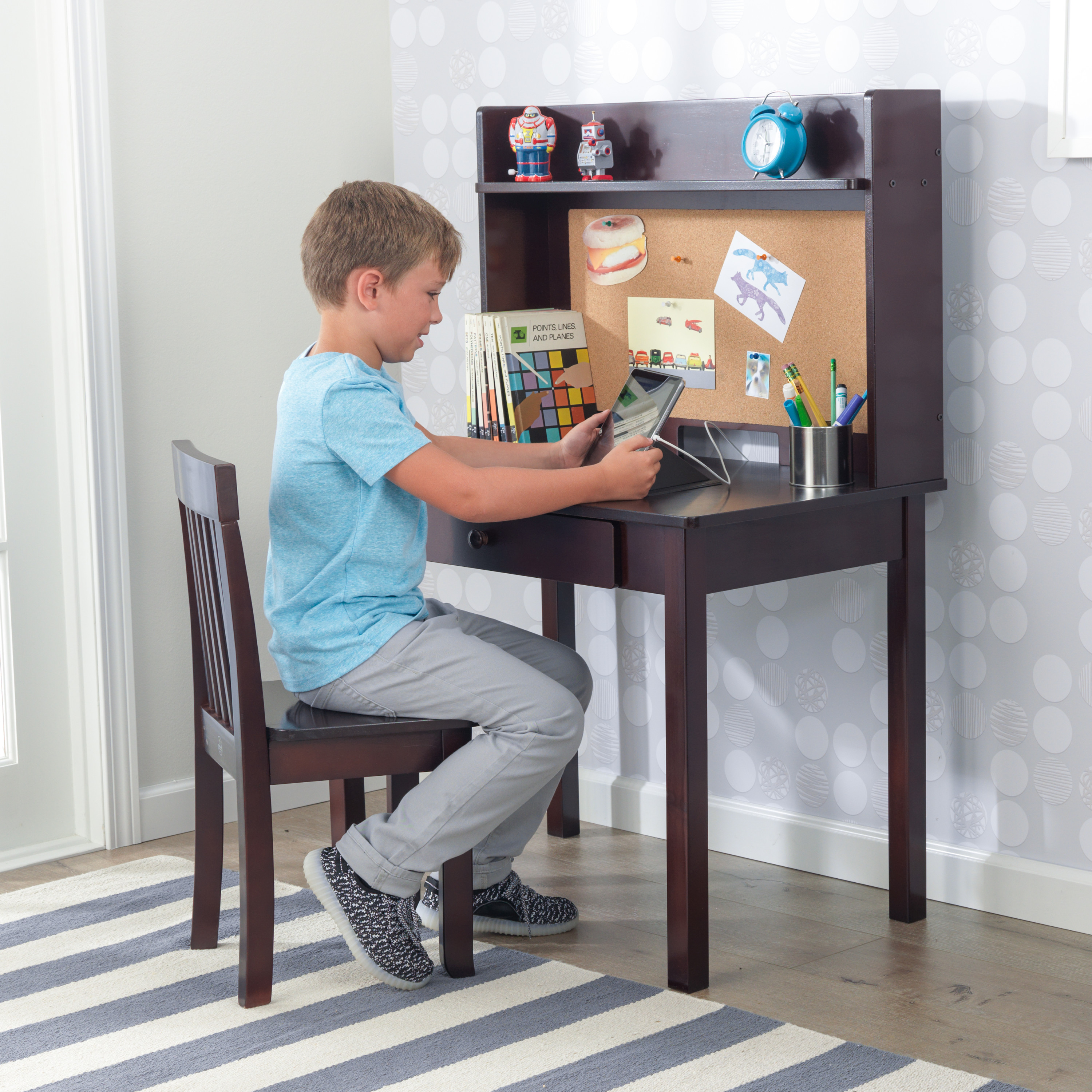 KidKraft Pinboard Wooden Desk with Drawer, Hutch, Shelf and Chair, Espresso - image 8 of 10
