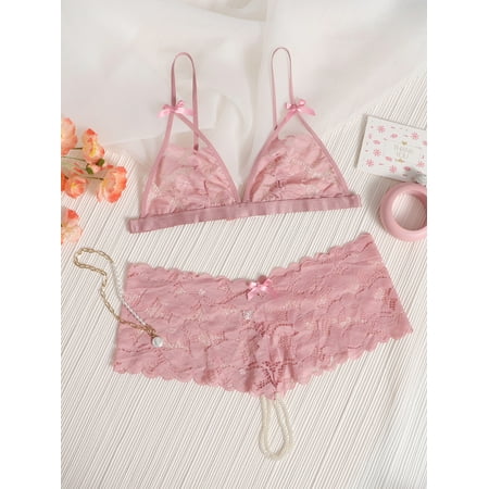 

Women s Plus Floral Lace Lingerie Set 2022 Pink Cute A044W