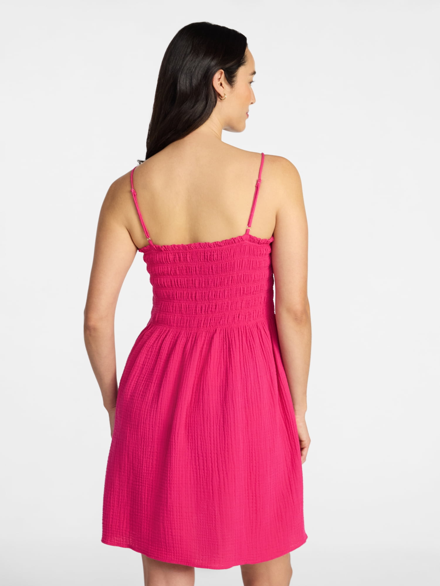 Time and Tru Women's and Women's Plus Smocked Cotton Mini Dress Coverup, Sizes XS-3X