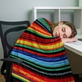 thumbnail image 4 of Flannel Fleece Throw Blanket Colorful Mexican Stripes Lightweight Soft Plush Blankets,Watercolor Line Ethnic Style Cozy Warm Throw Blanket for Couch Sofa Bed Car Office All Season Use 40x50in, 4 of 9