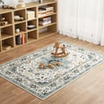 thumbnail image 3 of Washable Area Rug for Living Room, NovDeco 4'x6' Non-Slip Vintage Persian Light Blue Indoor Rug, Low Pile Stain Resistant Carpet for Entryway Nursery, 3 of 11