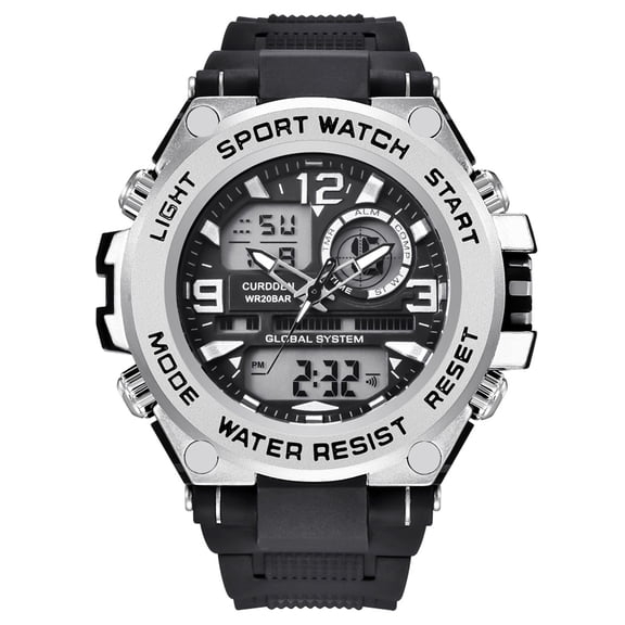 Kukoosong Watch for Mens Watches 50M Wristwatch Led Quartz Clock Sport Watch Male Men's Wrist Watches Silver