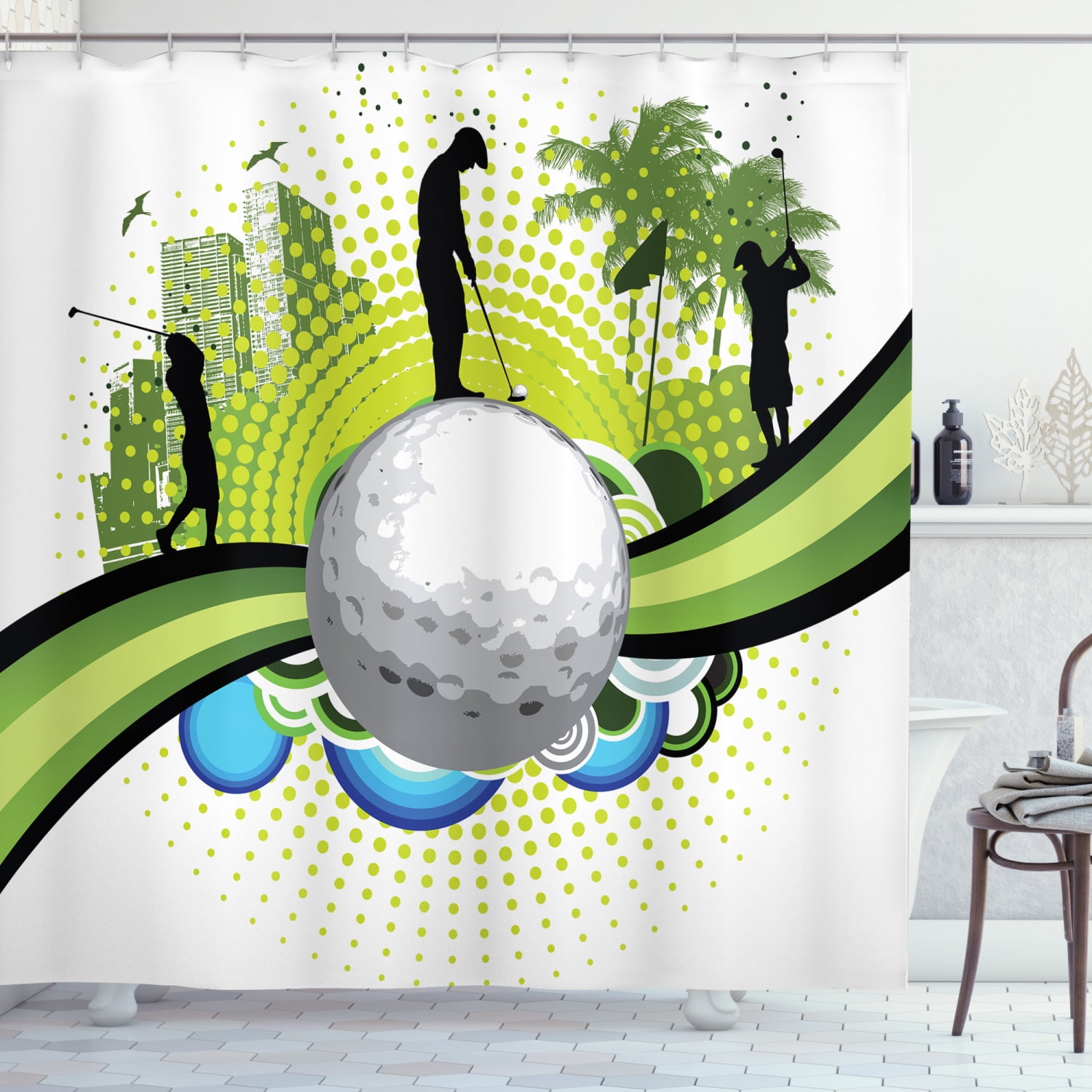 Golf Shower Curtain, Computer Graphic Art of Hobby Sport Man