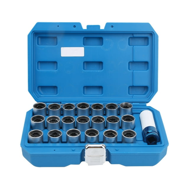 21 piezas de herramientas antirrobo para quitar tuercas de rueda, con caja de herramientas y 20 llaves de bloqueo de 17 mm.